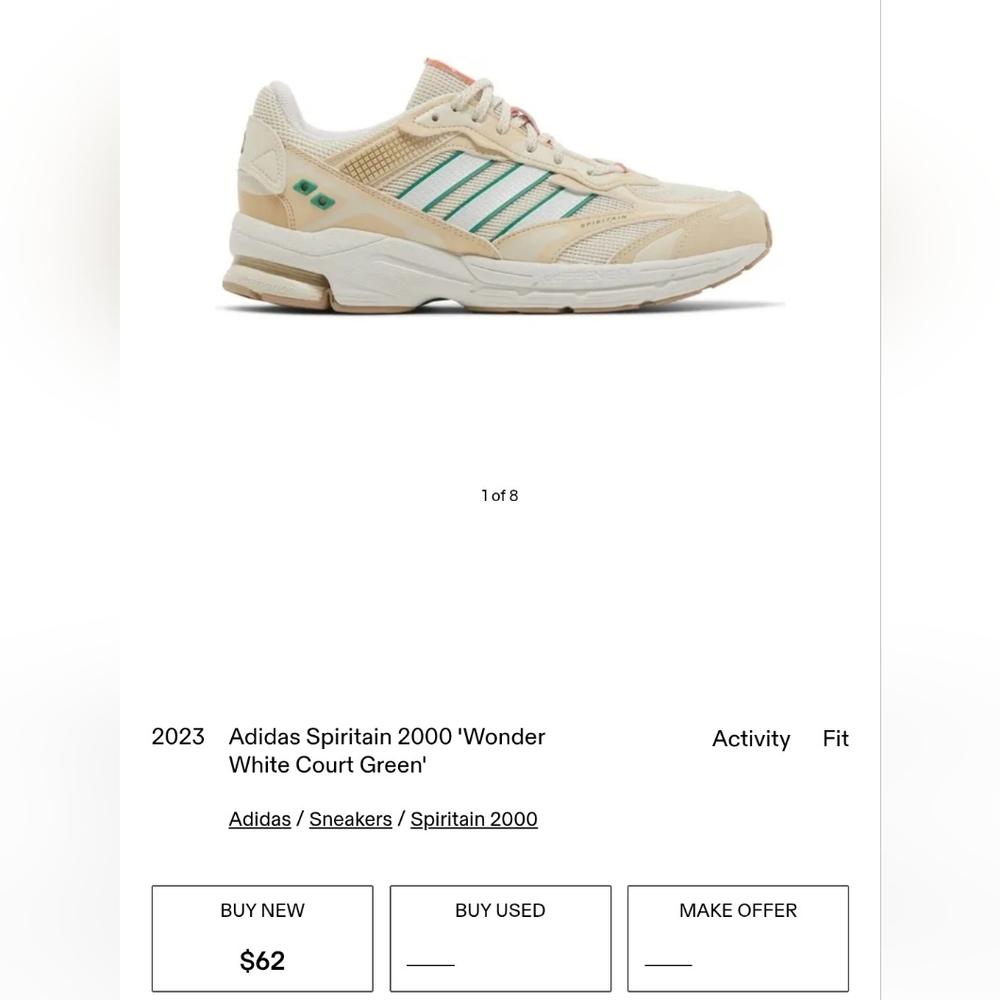 Adidas Spiritain 2000 Women's Cream and Green Sneakers - Picture 7 of 7